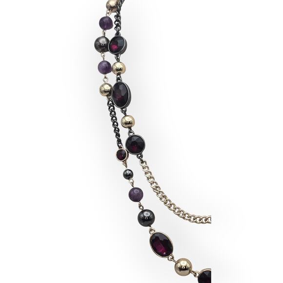 Deep Garnet & Amethyst White House Black Market Layered Beaded Chain Necklace - Picture 5 of 11